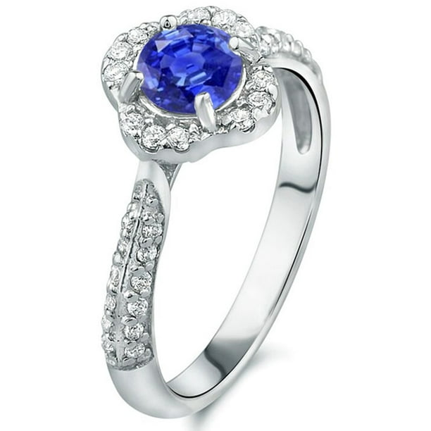 1.52 tcw Round Tanzanite & Diamond Halo Vintage Ring Solid 14k White Gold