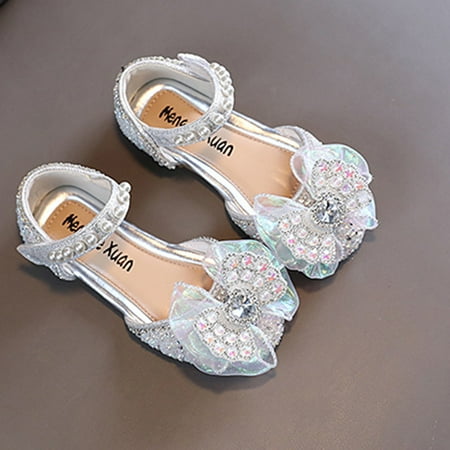 TOWED22 Toddler Warm Shoes Ladies Girls Princess Girls Baby Princess Single Shoes Leather Shoes Dance Baby Walking Shoes Silver