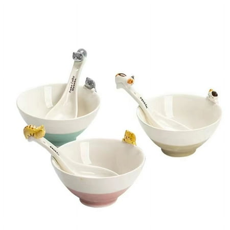 GZHOUFDXINX Cat Pattern Ceramic Bowl Set Set of 3 Lovely Bowls and 3 Elegant Spoons Versatile Dinnerware Set with 1 Bowl and Cutlery for Cats and Humans
GZHOUFDXINX Cat Pattern Ceramic Bowl Set Set of 3 Lovely Bowls and 3 Elegant Spoons Versatile Dinnerware Set with 1 Bowl and Cutlery for Cats and Humans