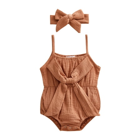 Thaisu Baby Girls Summer Outfit Solid Color Sleeveless Spaghetti Strap Bowknot Romper+ Headband 0-24Months
Thaisu Baby Girls Summer Outfit Solid Color Sleeveless Spaghetti Strap Bowknot Romper+ Headband 0-24Months