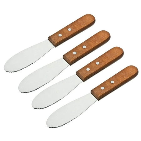 

Stainless Steel Straight Edge Wide Butter Spreader Deluxe Sandwich Cream Cheese Condiment Knives Set Kitchen Tools Wood Handle 8” (4)
