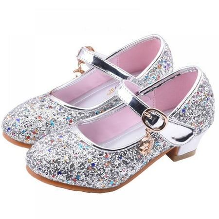 Korean Style Fashion Simple High Heels Shoes Children Full Sequin Design