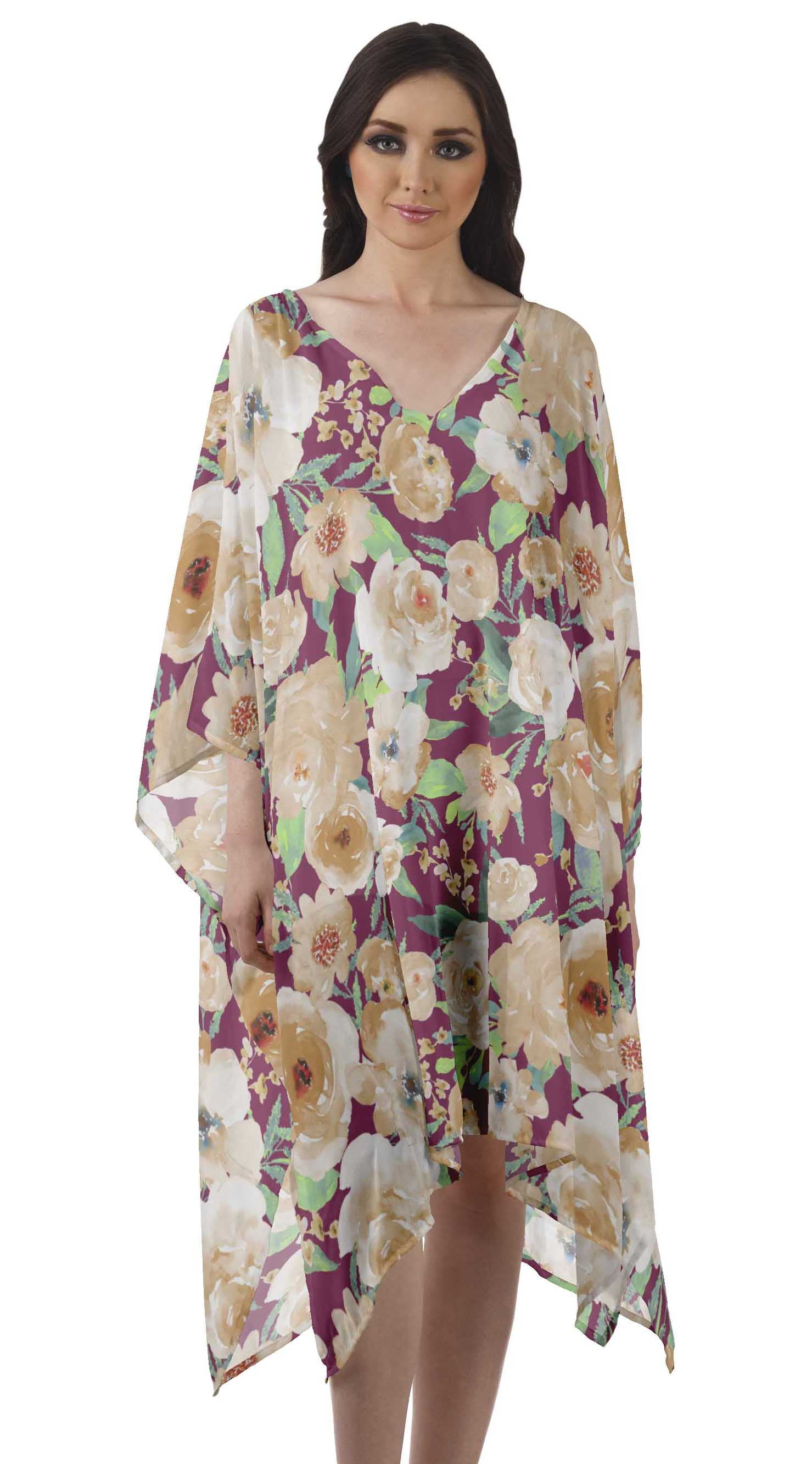 Moomaya Womens Georgette Short Beach Kaftan Beachwear Bikini Coverup Midi Dress Walmart