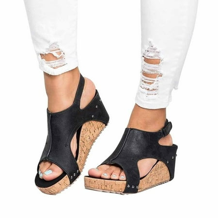 Women Summer Round Toe Ladies Beach Sandals Boho Casual Wedges Shoes