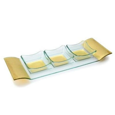 Relish Dish Glass Bowls & Tray with Gold - Set of 3