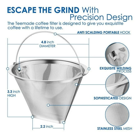 Stainless steel coffee filter funnel Cone Coffee Coffee Filter Reusable Stainless Steel Material with Handle
Stainless steel coffee filter funnel Cone Coffee Coffee Filter Reusable Stainless Steel Material with Handle