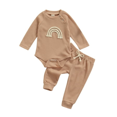 Tretra Newborn Infant Baby Ribbed Pajamas Set Long Sleeve Ranibown Romper Pants Autumn Outfits Clothes
Tretra Newborn Infant Baby Ribbed Pajamas Set Long Sleeve Ranibown Romper Pants Autumn Outfits Clothes
