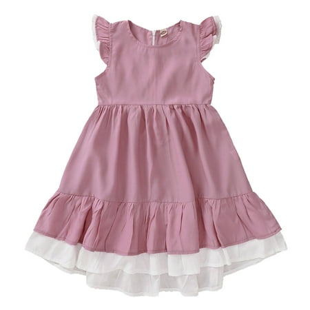 Girls Dress Child Fly Sleeve Solid Ruffles Dresses Princess Dress