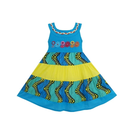 Girls Dress Little Girls Color Blocks Embroidery Flower Blue 5
