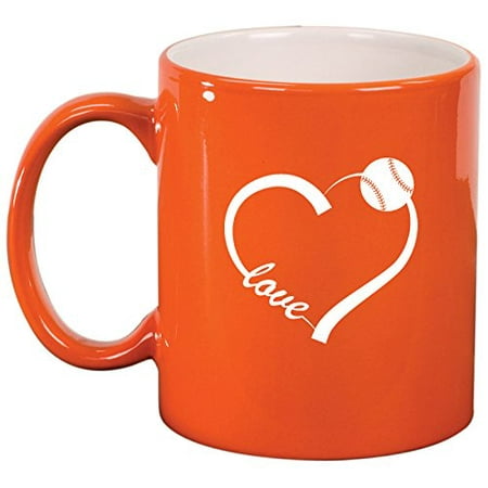 Ceramic Coffee Tea Mug Cup Love Heart Baseball Softball (Orange)