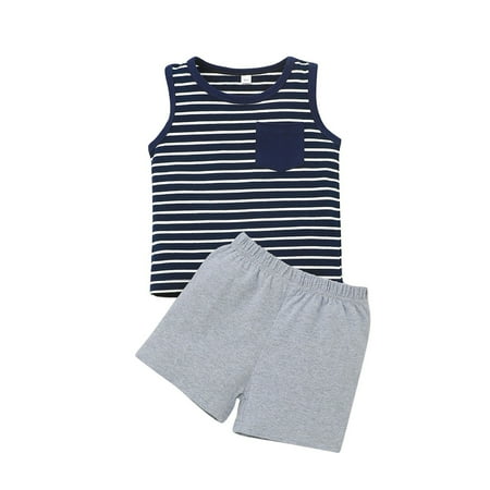 Boys Summer Sleeveless Striped Top Solid Color Pants Two Piece Sportswear
Boys Summer Sleeveless Striped Top Solid Color Pants Two Piece Sportswear