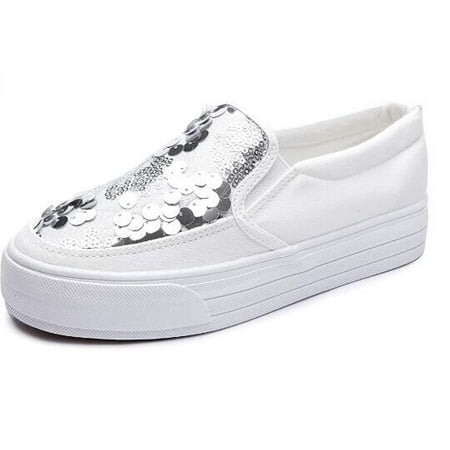 Women s Sequins Slip On Platform Shoes Glitter Shallow Round Toe Loafers Size 7