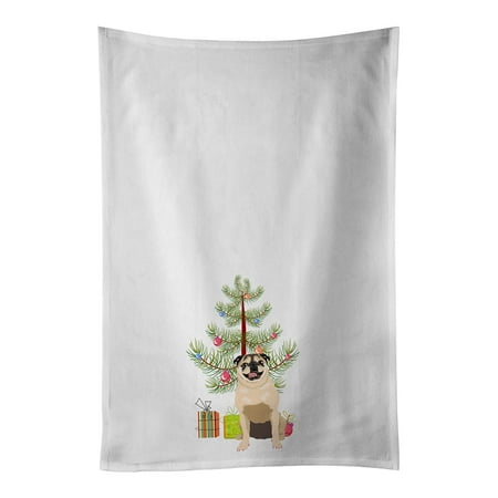 Pug Fawn #5 Christmas White Kitchen Towel Set of 2 19 in x 28 in