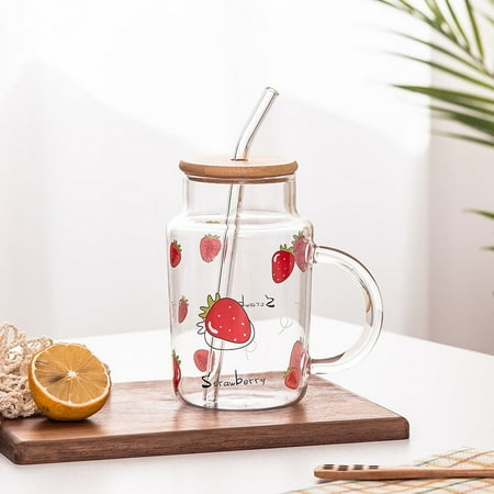 1 Set of Glass Water Cup Coffee Drinking Bottle Juice Cup Beverage Cup with Lid Straw