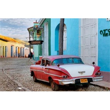 Posterazzi PDDCA11AJE0135 Colorful Buildings & 1958 Chevrolet Biscayne Trinidad Cuba Poster Print by Adam Jones - 39 x 26 in.