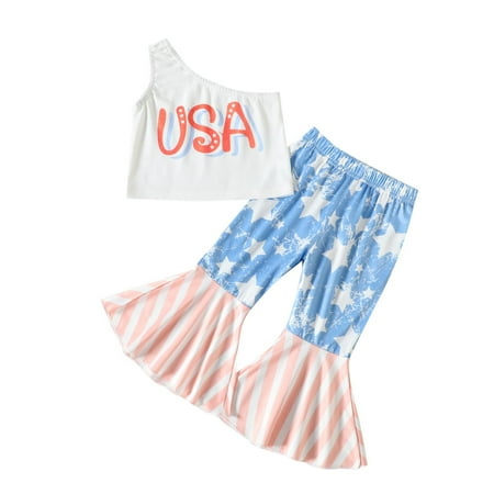 Summer Savings Clearance 2023! Loopsun Girls Suit 4th of July Striped Star Printing One Shoulder Sleeveless Tank and Flare Pants 2pcs Sets White
Summer Savings Clearance 2023! Loopsun Girls Suit 4th of July Striped Star Printing One Shoulder Sleeveless Tank and Flare Pants 2pcs Sets White