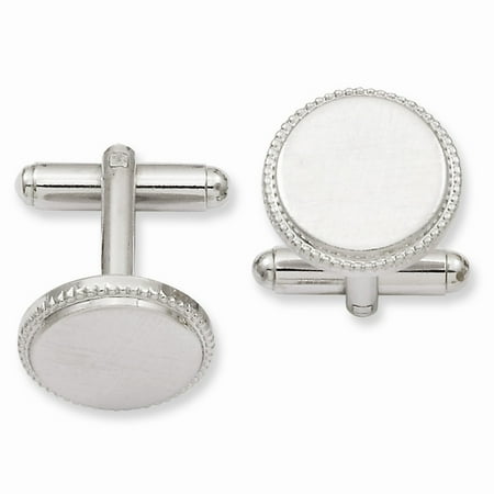 Rhodium-plated Engravable Florentined Round Beaded Cuff Links