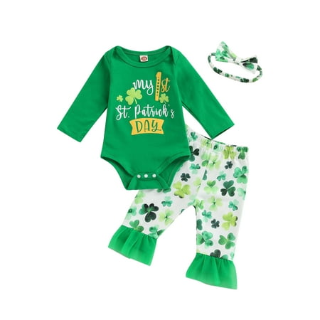 Sunisery St. Patrick s Day 3Pcs Baby Girls Clothes Sets Clover Letter Printing Romper+Flare Pants+Headwear Green 0-3 Months
Sunisery St. Patrick s Day 3Pcs Baby Girls Clothes Sets Clover Letter Printing Romper+Flare Pants+Headwear Green 0-3 Months