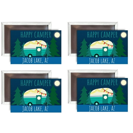 Jacob Lake Arizona Souvenir 2x3-Inch Fridge Magnet Happy Camper Design 4-Pack