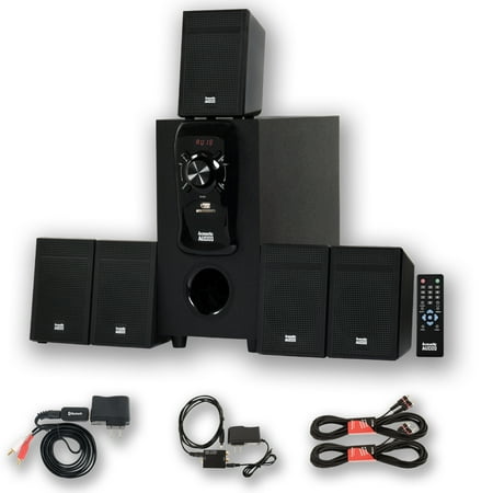 Acoustic Audio AA5150 Home 5.1 Speaker System with Bluetooth Optical Input FM and 2 Extension Cables