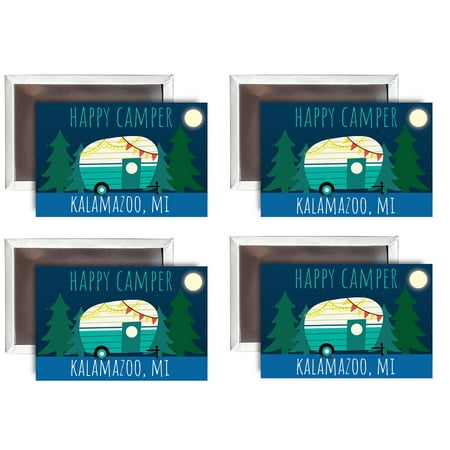 Kalamazoo Michigan Souvenir 2x3-Inch Fridge Magnet Happy Camper Design 4-Pack
