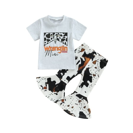 Toddler Baby Girls Outfits Short Sleeve Letter Printed T-Shirt Top Cow Print Bell Bottom Pants Clothes Set
Toddler Baby Girls Outfits Short Sleeve Letter Printed T-Shirt Top Cow Print Bell Bottom Pants Clothes Set