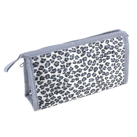 White Single Pocket Leopard Printed Makeup Cosmetic Pouch Bag for Women Lady