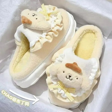 

Sanrio Kuromi Slippers Cute Cinnamoroll Hello Kitty Cotton Fuzzy Slippers My Melody Women‘s Winter Velvet Warm Home Shoes Gifts