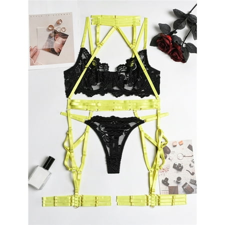 Alluring Lace Strappy Halter Lingerie Set