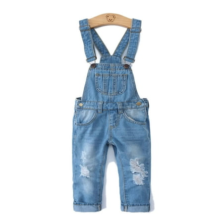 KIDSCOOL SPACE Little Girl Boy Ripped Denim Cute Slim Pants Jean Overalls 6T