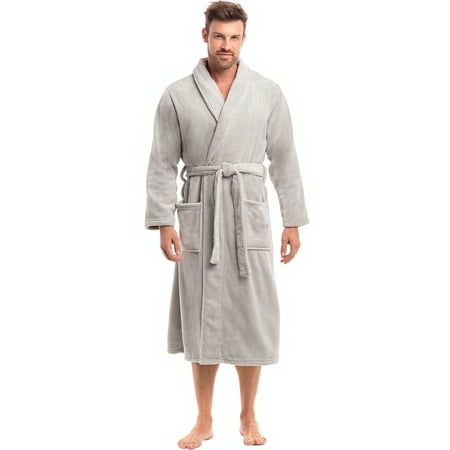 Alexander Del Rossa Mens Bathrobe Light Gray S-M
