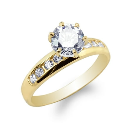 Ladies 10K Yellow Gold Simple Engagement CZ Solitaire Ring Size 4-10