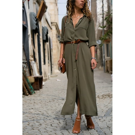 SIEYIO Women Long Sleeve Maxi Blouse Shirt Dress Button Down Lapel Collar Solid Color Sexy Side Split Flowy Loose Streetwear
SIEYIO Women Long Sleeve Maxi Blouse Shirt Dress Button Down Lapel Collar Solid Color Sexy Side Split Flowy Loose Streetwear