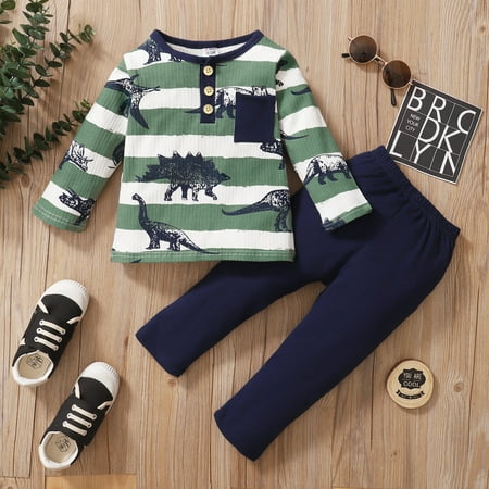 PatPat 2-piece Toddler Boy Dinosaur Print Striped Long-sleeve Top and Elasticized Solid Pants
PatPat 2-piece Toddler Boy Dinosaur Print Striped Long-sleeve Top and Elasticized Solid Pants