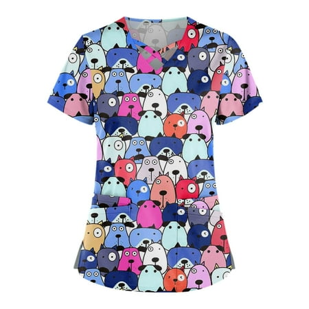 HIMIWAY Summer Hot Shirts for Women Plus Size Cute Printed Scrub Working Uniform Tops For Women Cross V-Neck Short Sleeve Fun T-Shirts Workwear Tee With Double Pockets
HIMIWAY Summer Hot Shirts for Women Plus Size Cute Printed Scrub Working Uniform Tops For Women Cross V-Neck Short Sleeve Fun T-Shirts Workwear Tee With Double Pockets