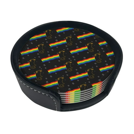 Round Pu Leather Coaster Black Cat And Rainbow Heat - Resistant Beverage Cup Mat-Fancy Decor For Kitchen Office Dining Room Table - Drink Protector 6-Slice
Round Pu Leather Coaster Black Cat And Rainbow Heat - Resistant Beverage Cup Mat-Fancy Decor For Kitchen Office Dining Room Table - Drink Protector 6-Slice