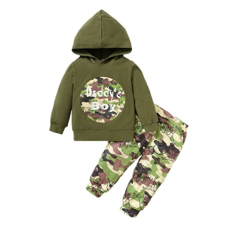 

KIMI BEAR Infant Boys Outfits 18 Months Infant Boy Autumn Outfits 24 Months Infant Boy Casual DADDY S BOY Print Hooded Long Sleeve Top + Camouflage Pants 2PCs Set Army Green