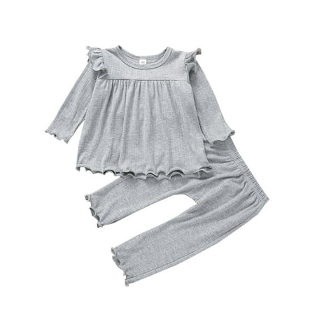 Fanvereka Toddler Girls Casual Clothes Set Solid Color Fly Sleeve Pullover and Pants Set