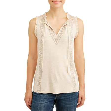 Time and Tru Women's Embroidered Tank Top