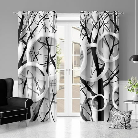2pcs 3D Tree Silhouette Blackout Curtains For Living Room/Home Office
