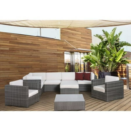 Southampton 9 Piece Grey Wicker Sectional Set