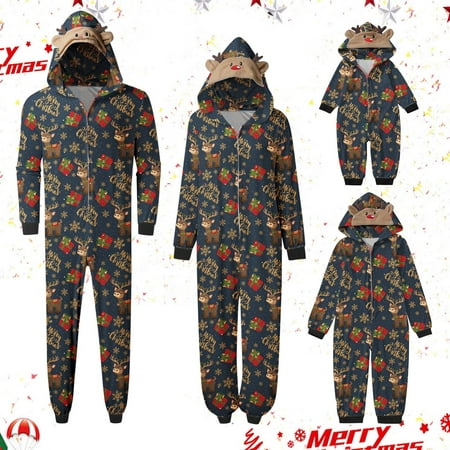 

YYDGH Onesies Matching Christmas Pajamas for Family Xmas Reindeer Jumpsuit Romper Holiday Pjs One Piece Hooded Sleepwear