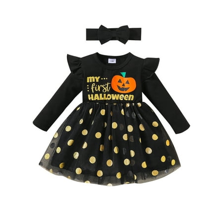 Toddler Baby Girls Pumpkin Polka Dot Long Sleeve Dress Headband Halloween Outfits
Toddler Baby Girls Pumpkin Polka Dot Long Sleeve Dress Headband Halloween Outfits