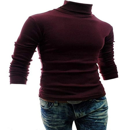 HLONK Mens Roll Turtle Neck Pullover Knitted Casual Jumper Tops Tee Sweater