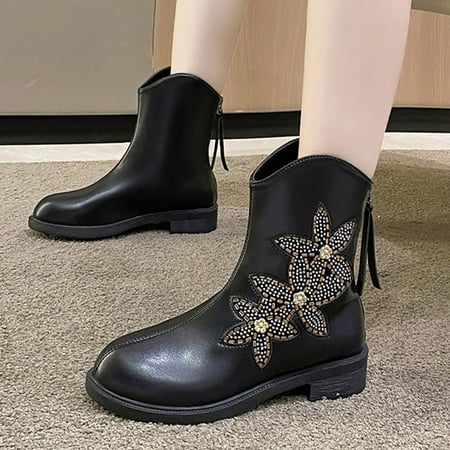 TALKVE Fashion Autumn And Winter Women Ankle Boots Low Heel Round Toe Flower Rhinestone Back Zipper
TALKVE Fashion Autumn And Winter Women Ankle Boots Low Heel Round Toe Flower Rhinestone Back Zipper