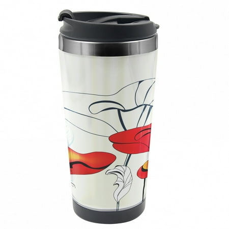 Poppy Travel Mug Striped Florets Steel Thermal Cup 16 oz by Ambesonne
Poppy Travel Mug Striped Florets Steel Thermal Cup 16 oz by Ambesonne
