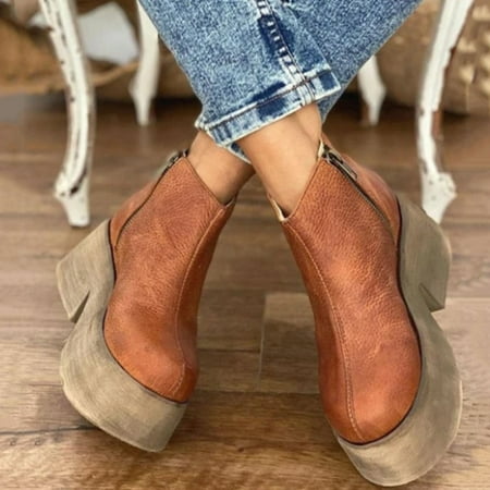 TALKVE Womens Shoes Fashion Casual Roman Thick Heel Ankle Boots Thick Heel Boots For Women