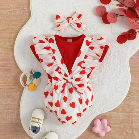 Infant Baby Girl Valentine s Day Outfit Ruffle Sleeveless Love Heart Print Romper with Bowknot Headband Valentine s Day Clothing Set
Infant Baby Girl Valentine s Day Outfit Ruffle Sleeveless Love Heart Print Romper with Bowknot Headband Valentine s Day Clothing Set