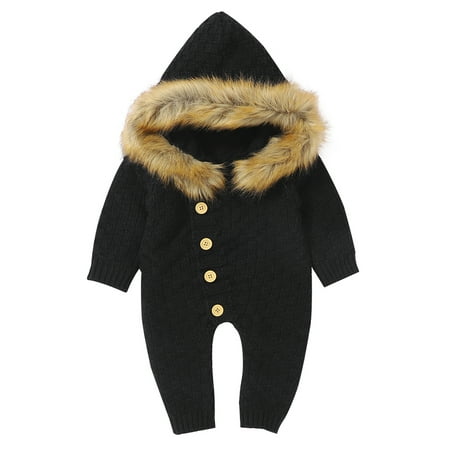Sunisery Baby Boy Girls Autumn Winter Warm Knitted Romper Fleece Collar Hooded Jumpsuit Long Sleeve Playsuit Black 12-18 Months
Sunisery Baby Boy Girls Autumn Winter Warm Knitted Romper Fleece Collar Hooded Jumpsuit Long Sleeve Playsuit Black 12-18 Months