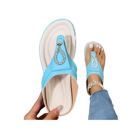 Daeful Ladies Slides Beach Sandals Slip On Flip Flops Summer Lightweight Rhinestone Wedge Casual Shoes Sky Blue 7.5
Daeful Ladies Slides Beach Sandals Slip On Flip Flops Summer Lightweight Rhinestone Wedge Casual Shoes Sky Blue 7.5